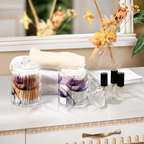 ALAZA 2 Pack Qtip Holder Purple Flower, Cotton Swab Dispenser with Lid Bathroom Containers Canister Organizer Storage Jar