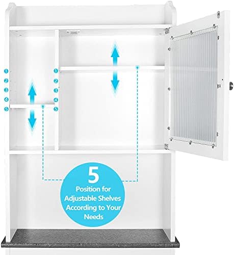 Over Toilet Bathroom Organizer 4-Tier Over The Toilet Storage Cabinet with Adjustable Shelves and Tempered Glass Door Space-Saving Toilet Shelf for Small Places White