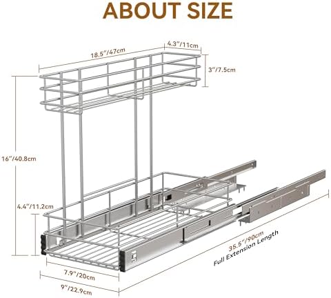 Under Sink Organizer 9" W X19 D, Pull Out Cabinet Organizer 2 Tier