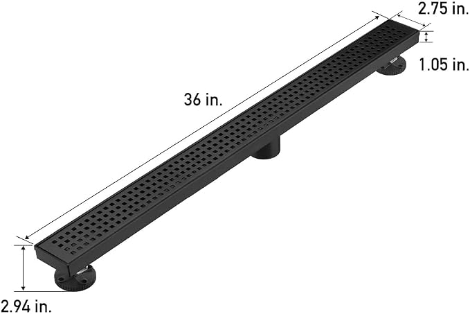 AVSIILE Linear Shower Floor Drain, Matte Black 36 Inch 304 Stainless Steel Bathroom Drains Kit, Long Rectangular Shower Trench Drain with Square Pattern Drain Cover & Hair Catcher