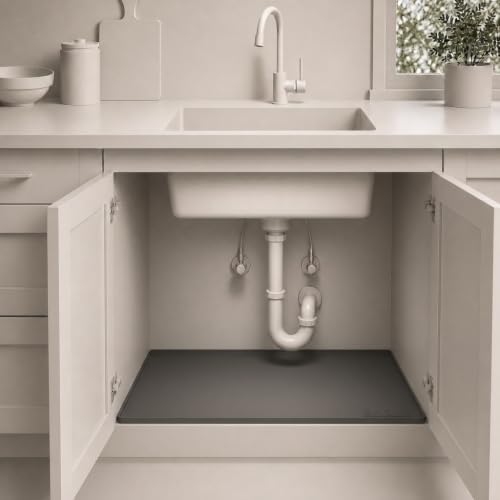 BASIN - Heavy Duty Under Sink Mat - Original Silicone Under Sink Mats - Waterproof Under Sink Tray - Gray 31x22
