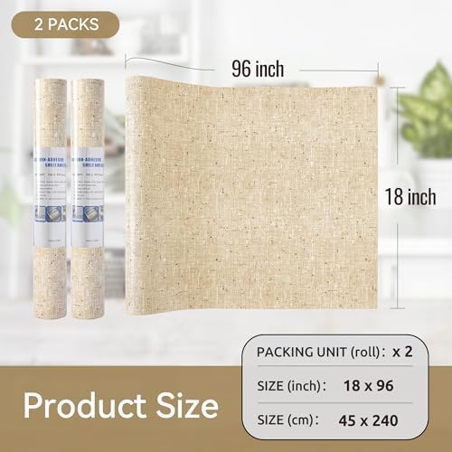 FIFTY FEET 18"x96" Non-Adhesive Shelf Liner for Kitchen Cabinets and Drawers, Washable Non-Slip PVC Cabinet Liner (Yellow)(2 Roll)