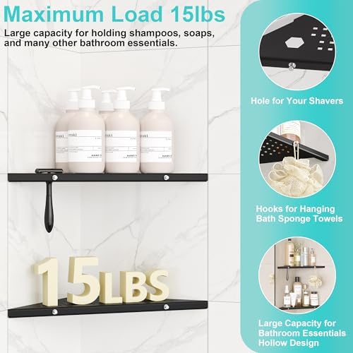 Qeke 10" Corner Shower Shelf, 2 Pack Tile Corner Shelves, Matte Black