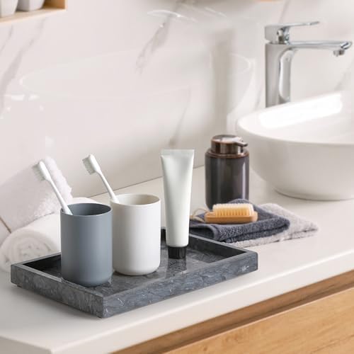 Natural Large Marble Vanity Tray, Stone Organizer for Bathroom & Kitchen