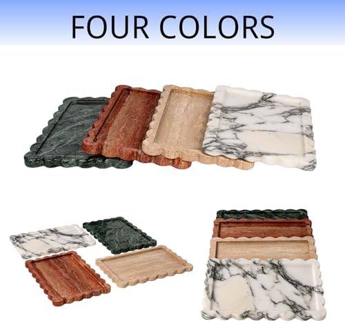 Real Luxurious Natural Marble Tray for Home Decor for Bathroom/Kitchen/Vanity/Dresser Non-Resin (Beige Travertine, 11.4"*7.8")