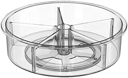SANNO Lazy Susan Spinning Organizer with Dividers - Food Safe Turntable Spice Rack for Kitchen Cabinet, Pantry, Refrigerator & Countertop