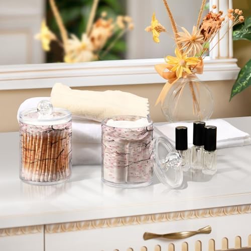 ALAZA Cherry Blossom Flower Floral 4 Pack Qtip Holder Dispenser for Cotton Swabs, Balls, Pads, Floss 10 oz Plastic Canister Organizer