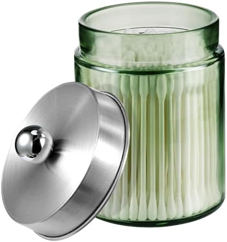 Amolliar Green Glass Apothecary Jar, Qtip Holder(Brushed Nickel 1 Pack)