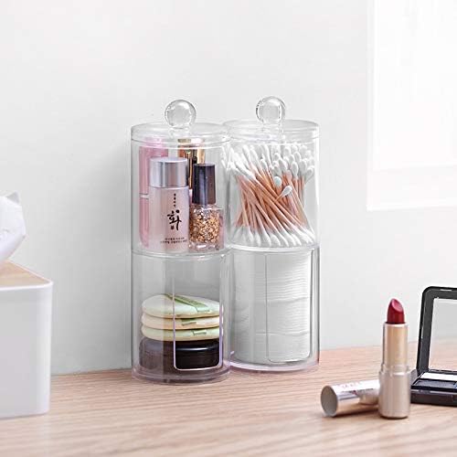 OOCC One Set Clear Storage Organizer Canister Jars with One Lid for Q tips Pads, Cotton Swabs, Cotton Rounds, Cotton Balls, Makeup Sponges, Bath Salts for Bathroom Cabinet and Over Toilet Storage