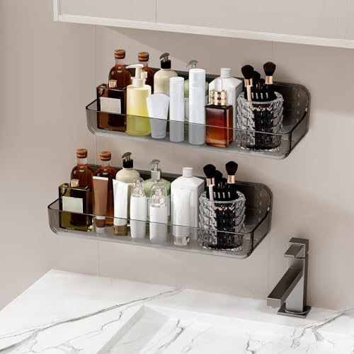 Diesisa Acrylic Wall Mount Organizer, Adhesive Shelves,2Pc Bathroom Shelves