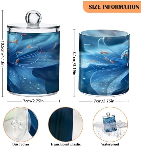 ALAZA Blue Flower Blossom 2 Pack Qtip Holder Dispenser for Cotton Swabs, Balls, Pads, Floss 10 oz Plastic Canister Organizer