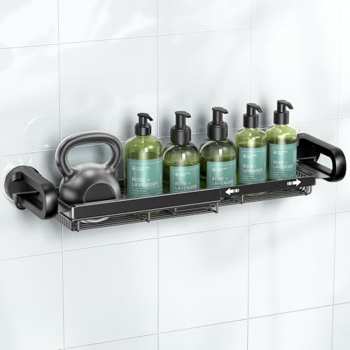 JOTPE Expandable Shower Caddy, No-Drill Suction Shower Shelf, Black