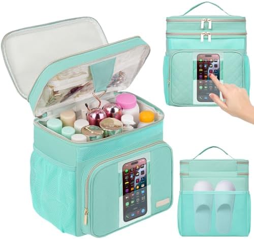 Portable Shower Caddy College Dorm Essentials, Large Toiletry Bag for Women Men, 2 Layers Quickly Dry Mesh Bathroom Tote Bag, Hanging Makeup Organizer Bag for Travel, Gym, Camping (Mint Green)