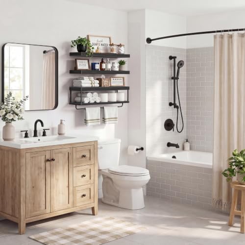 QEEIG Long Bathroom Floating Shelves Over Toilet (Black, Set of 3, 31.5")