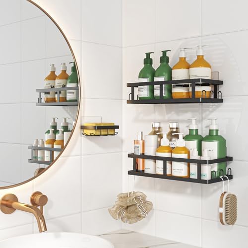 Youvip Shower Caddy, Black, Adhesive No Drill Bathroom Organizer