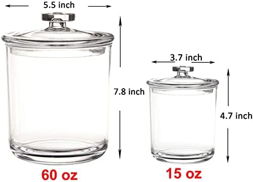 Youngever Clear Plastic Apothecary Jars (1 Set 60 Ounce and 1 Set 15 Ounce) (Pack of 2)