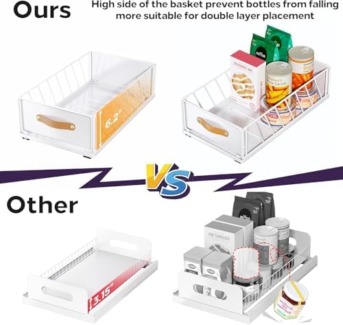 4Pack Pull out Cabinet Organizer,Heavy Duty Slide out Pantry Shelves Drawer Storage with Adhesive Nano Film,Sliding Mesh Basket with Handle for Kitchen, Bathroom, Home, 11.8W" X 15.7"D X 6.2"H,White