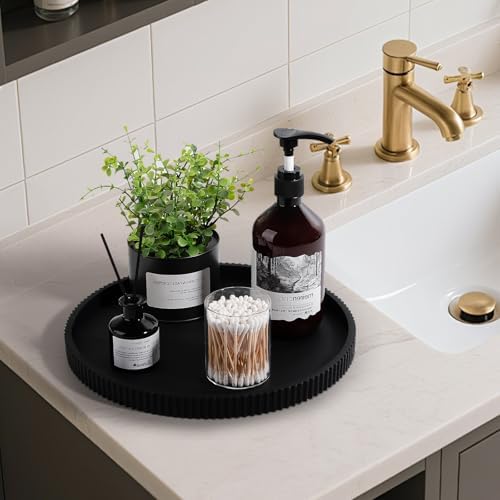 Silicone Bathroom Tray Round Perfume Tray Coffee Table Decor, 12" Black