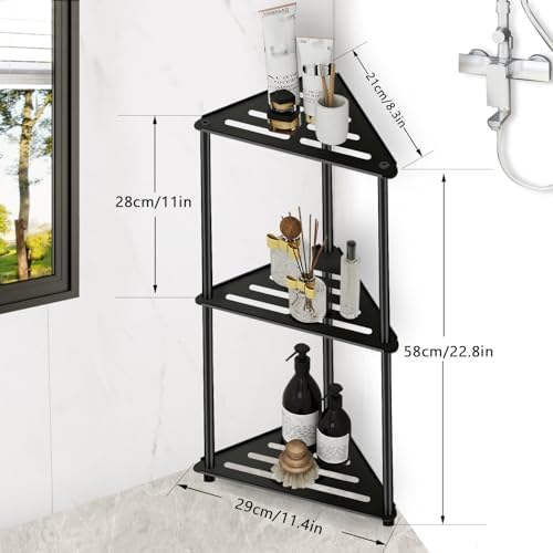 Standing Shower Caddy Corner, 3 Tier Stainless Steel Shower Organizer Stand, Rustproof Corner Shower Shelves, Corner Shower Caddy Bathroom Shower Stand, Black