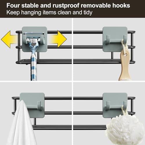 Orimade 4 Tier Adjustable Anti-slip Shower Caddy over Shower Head,Rustproof Bathroom Hanging shower Organizer with 4 Hooks for Razor,No Drilling Shower shelves Storage Rack,Grey