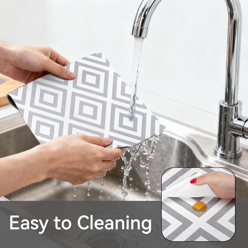 FIFTY FEET 18"x96" Non-Adhesive Shelf Liner for Kitchen Cabinets and Drawers, Washable Non-Slip PVC Cabinet Liner (Gray Plaid)(1 Roll)