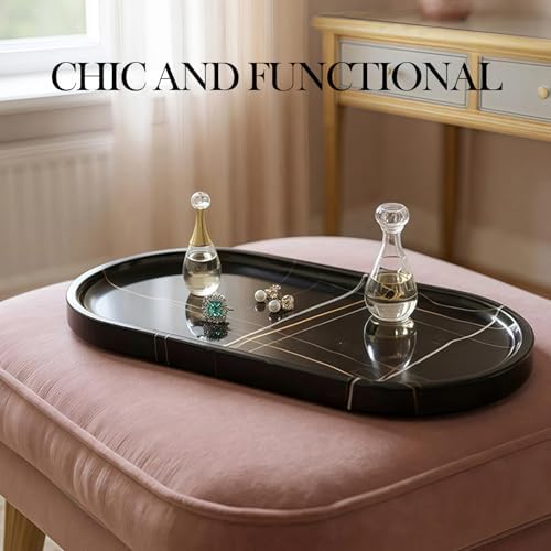 Koville Natural Black Marble Tray, 12"x6" Decorative Tray for Countertop, Catchall for Perfume, Candles, Jewelry Dish