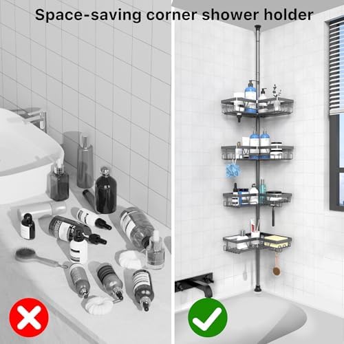 KEGII Corner Shower Caddy Tension Pole, Bathroom Rack, Dark Gray