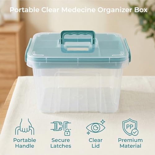 Pulseplay Clear Medicine Storage Box with Handle Green