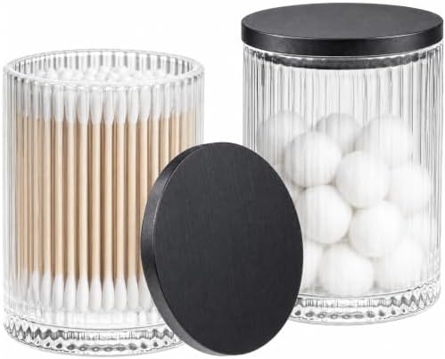 SheeChung 2 Pack Glass Apothecary Jar with Black Bamboo Lid