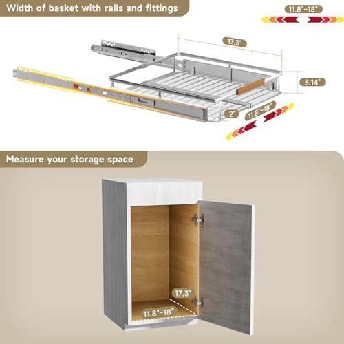 11.8~18"x17.3" Pull Out Cabinet Organizer，2Pack Expandable Sliding Cabinet Shelves，Side Mounting