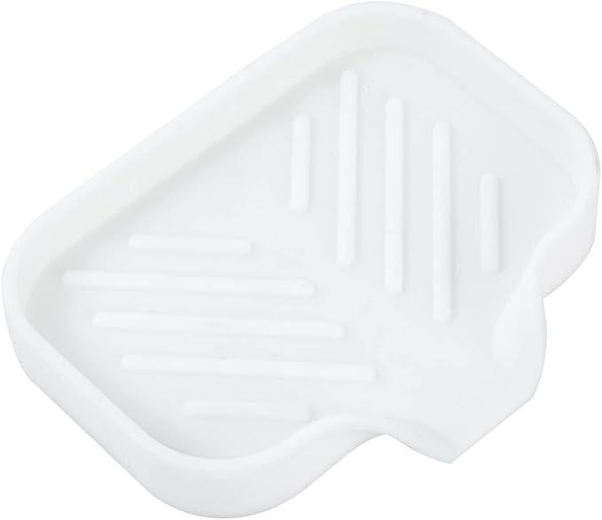 MicoYang Silicone Soap Dish with Drain Spout, Self-Draining Sink Organizer Tray for Bathroom and Kitchen, Sponges, Dispensers and Soap Holder, Non-Slip and Dishwasher Safe, White (Compact, 4.9"×3.2")