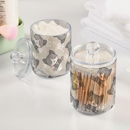 Cat Animal Cartoon 4 Pack Plastic Qtips Holder Bathroom Organizer Canisters for Cotton Balls/Swabs/Pads/Floss,Plastic Apothecary Jars for Vanity