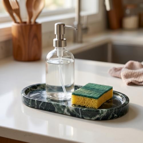 YKAJO Snowflake Green Oval Marble Tray, 9.8x4.7 Vanity Perfume Organizer