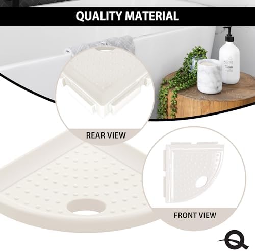 Questech 5" Corner Shower Footrest, Lugged for New Construction, Shaving Shelf for Inside Shower, Bathroom Storage Corner Caddy, Metro Lugged, White Polished