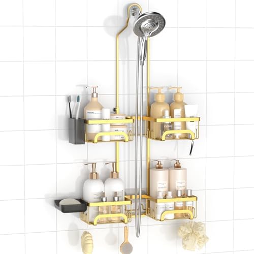 REINHARDT Split Shower Caddy Hanging for Handheld Showerheads, Gold