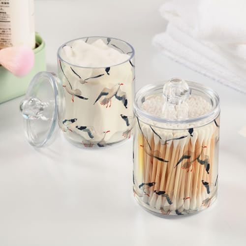 2 Pack Qtip Holder Organizer Dispenser Seagull Pattern Bathroom Storage Canister Cotton Ball Holder Container for Cotton Pads/Swabs/Floss