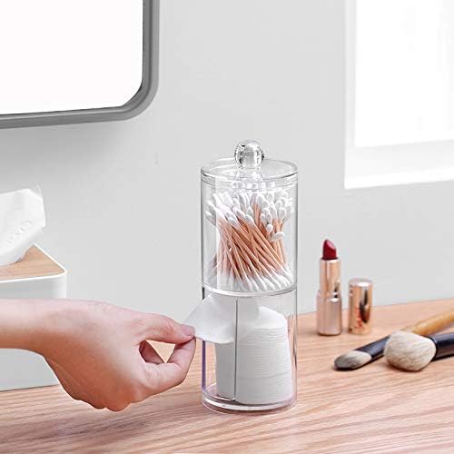OOCC One Set Clear Storage Organizer Canister Jars with One Lid for Q tips Pads, Cotton Swabs, Cotton Rounds, Cotton Balls, Makeup Sponges, Bath Salts for Bathroom Cabinet and Over Toilet Storage