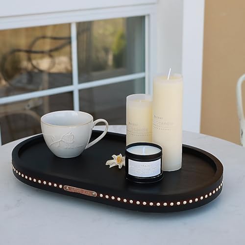 Oval Wooden Decorative Tray Coffee Table Tray Home Decor 15" Black