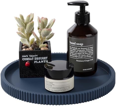 Silicone Bathroom Tray Round Perfume Tray Coffee Table Decor, 9" Dark Blue