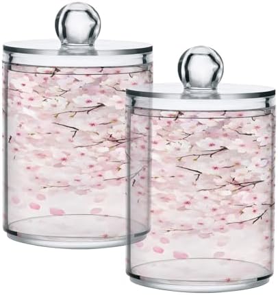ALAZA Cherry Blossom Flower Floral 4 Pack Qtip Holder Dispenser for Cotton Swabs, Balls, Pads, Floss 10 oz Plastic Canister Organizer