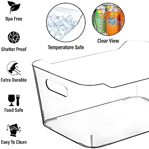 ShelfShaper Clear Plastic Storage Bins with Labels and Marker, Perfect for Kitchen Organization or Pantry Organization and Storage, Medium Fridge Organizer and Cabinet Organizers Storage Bins