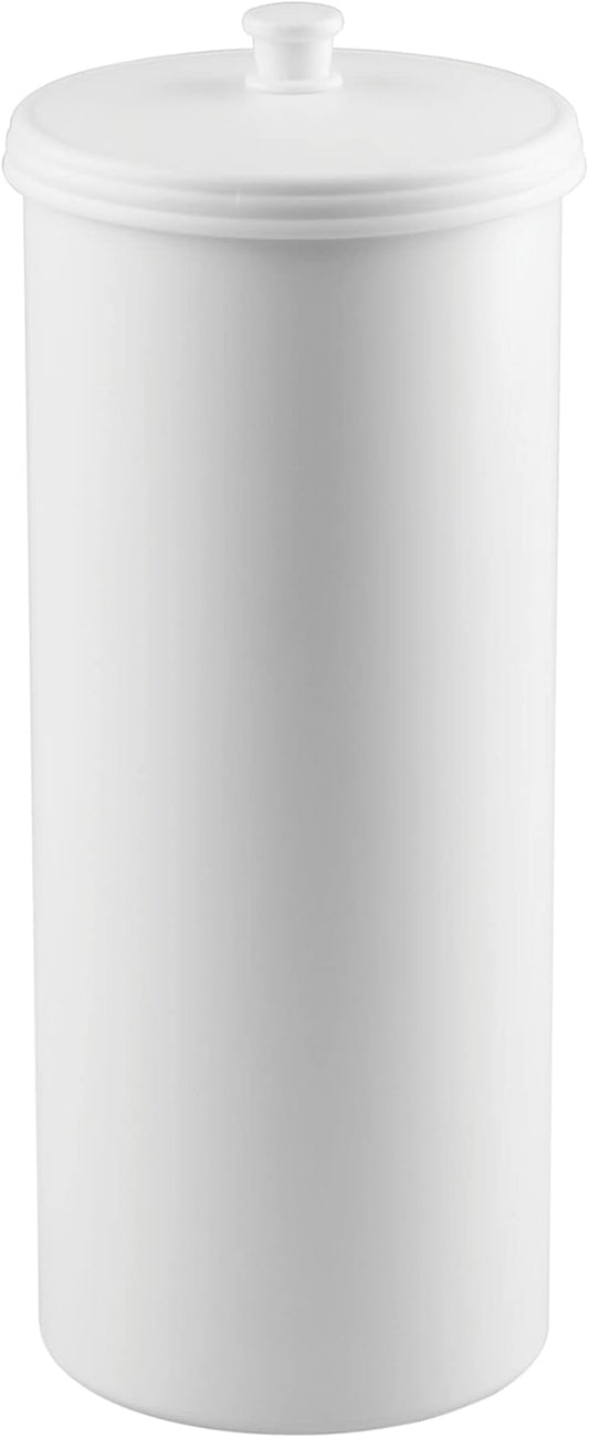 iDesign Freestanding Bathroom Toilet Paper Storage Holder, White | With Lid, For 3 Extra Rolls