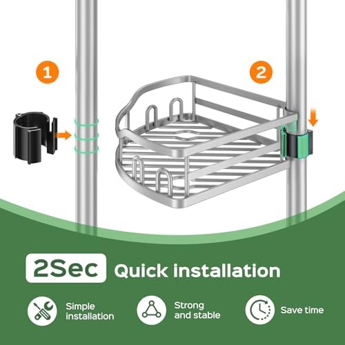 HAMITOR Shower Caddy Tension Pole: Rustproof Quick Install Standing Corner Bathroom Organizer Shelf on Floor for Renters - 4-Tier Large Capacity Storage Rack with Soap Holder for Apartment -Silver