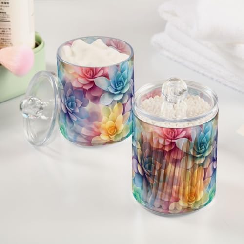 2 Pack Qtip Holder Organizer Dispenser Succulent Cactus Pattern Bathroom Storage Canister Cotton Ball Holder Container for Cotton Pads/Swabs/Floss