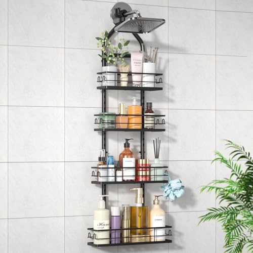 Shower Caddy Hanging Rustproof, 4 Tier Adjustable Hanging Shower Caddy Over Showerhead, No Drilling Handing Shower Racks for Bathroom Shampoo Soap Storage