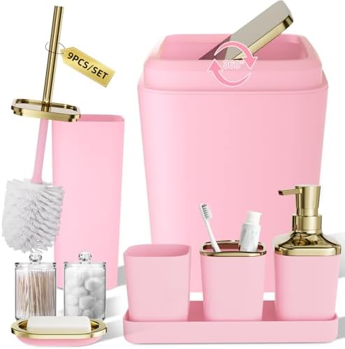 XLHOMO Bathroom Set, Pink Bathroom Set, 9PC Bathroom Accessory Set