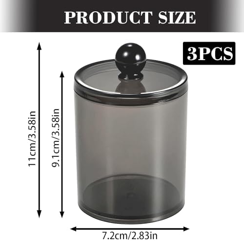 3 Pack Cotton Buds Dispenser, Cotton Pad Holder, 10 oz Clear Black
