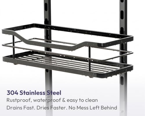 SWTYMIKI Over the Door Shower Caddy - 5 Tier Adjustable Shower Organizer Hanging with Soap Holder, No Drilling Stainless Steel Bathroom Rack Hanging for Body Wash, Shampoo, Soap, Razor, Black