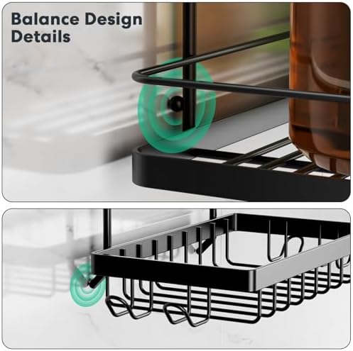 Shower Caddy 3 Pack with Soap Holder No Drill Wall Mounted 304 Stainless Steel Durable Large Capacity Adhesive Shower Rack Organiser Quick Dry Rustproof Bathroom Storage Shelves(Black)