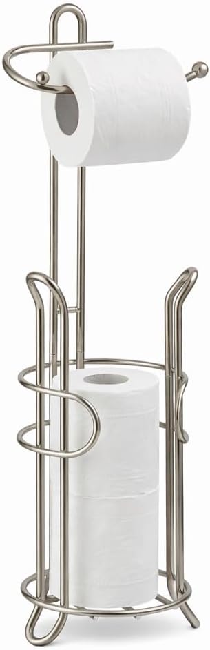 SunnyPoint Bathroom Toilet Tissue Paper Roll Storage Holder Stand with Reserve, The Reserve Area Has Enough Space to Store Mega Rolls (SN)